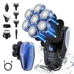 SEJOY 5-IN-1 Men Electric Shaver 7 Head Razor Bald Beard Nose Hair Skull Trimmer
