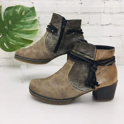 Rieker Lilyish Botines Moto Botas Mujer EE. UU. 8/39 Marrón Cuero Vegano Nuevo Estampado Cremallera Foto 1 de 4