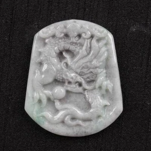 Ciondolo Drago Giada Grado ""A"" Grigio Naturale Verde Giadeite 0367 - Foto 1 di 12
