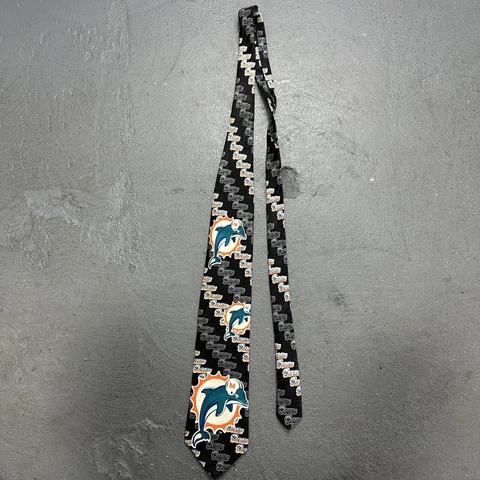 Vintage RM Sports Miami Dolphins Neck Tie OSFA Black Teal 90's Cover