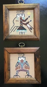 Navajo Set Of 2 Sand Paintings - Wood Framed, Vintage. Signed On The Back - Picture 1 of 8