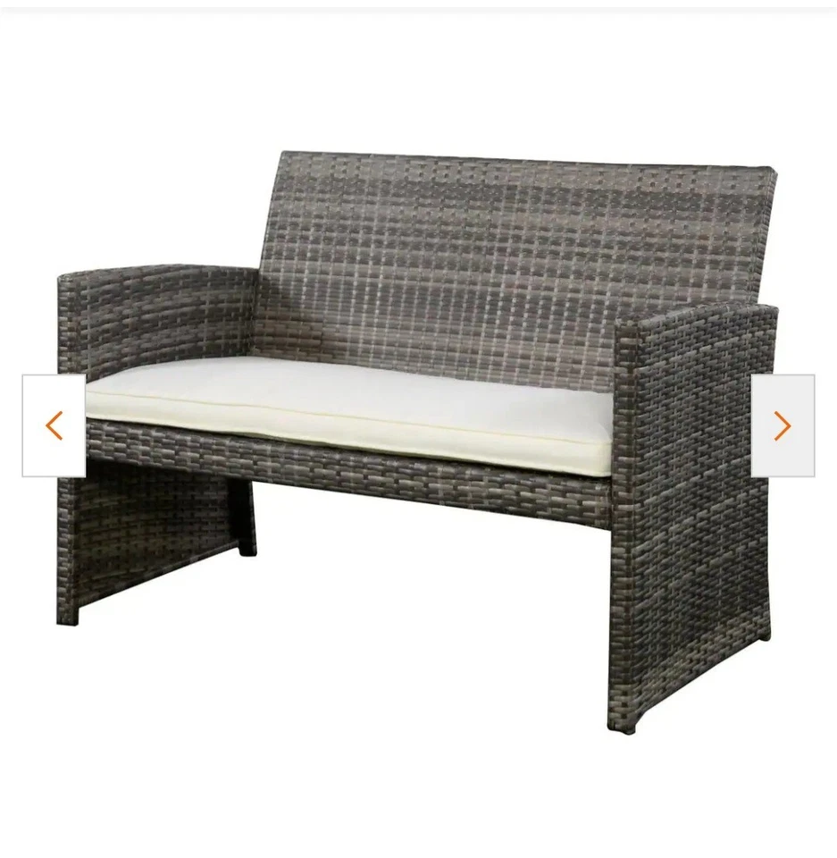 Juego de conversación de patio de mimbre de ratán gris mezclado de 4 piezas con cojines beige blanco  Foto 1 de 4