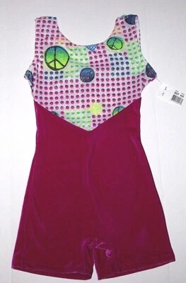 Body Motionwear Biketard Unitard Peace Sign Brillo Púrpura Terciopelo 1498 Nuevo Niña Foto 1 de 4