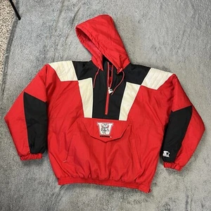 Vintage 90s Starter Wisconsin Badgers Pull Over 1/2 Zip Hooded Jacket XL NCAA - Picture 1 of 16