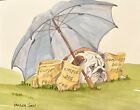 Bulldog Original Watercolor by UK Artist Sandra Coen