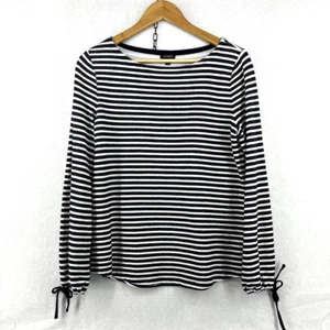 Talbots Knit Top Women's Size Medium Blue White Stripe Nautical Tie Sleeves - Picture 1 of 8