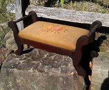 Antique Victorian Needlepoint Foot Stool with Turned End Handles