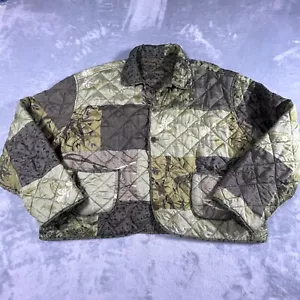 Vintage Y2K Seidenjacke Damen Größe L Patchwork gesteppt Boho wendbar grün - Bild 1 von 11