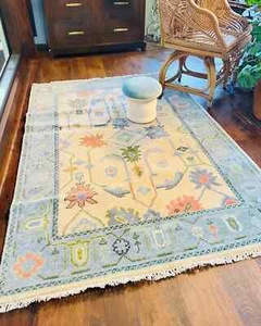 Oushak Rug White Turkish Wool Area Hand Carpet Knotted Vintage Handmade Rug - Picture 1 of 5