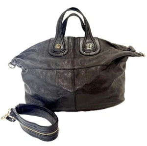 GIVENCHY Nightingale Auténtico Negro 2 Vías Bolso de Hombro Bolso de Mano Cuero Logo - Imagen 1 de 19