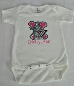 Personalized, Appliqued & Embroidered Elephant on a White Baby Boy Girl Bodysuit - Picture 1 of 2