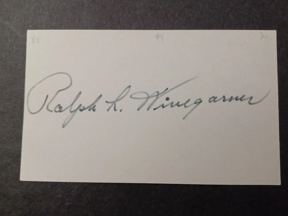 Ralph Winegarner (d. 1988) Signed Index Card - Indians, Browns - Image 1 of 1