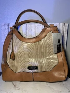London Fog Medium Tote Bag Cognac Faux Snakeskin Leather Handbag NWT - Bild 1 von 12