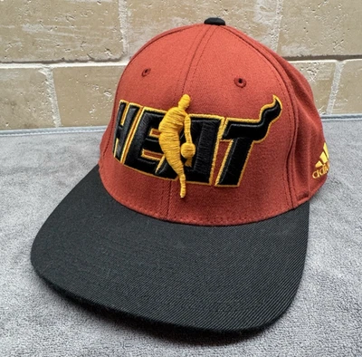 Adidas NBA Miami Heat Climalite FlexFit Hat S/M Red Yellow Embroidered Spell Out - Image 1 of 4