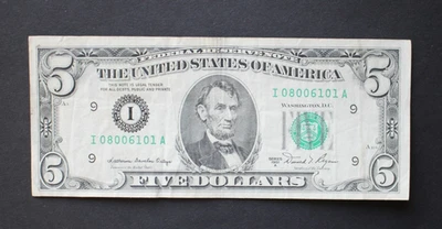1981 A $5 Minneapolis Federal Reserve Note/F-1977I/average circulation/FREE SHIP - Image 1 of 4