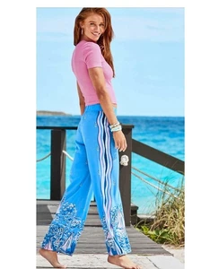 Lilly Pulitzer NWT 32” Bal Harbour Palazzo Pants Blue A Lil Nauti Size Large - Picture 1 of 3