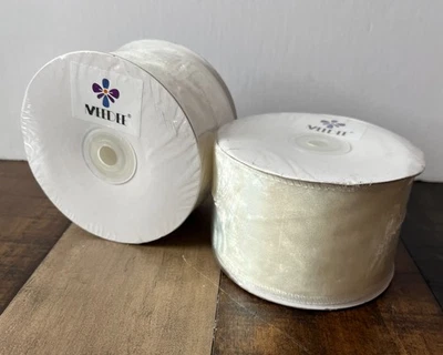 Lot of 2 MEEDEE White Velvet Wired Ribbon | 2.5" Wide x 10 Yards - NEW - Image 1 of 3
