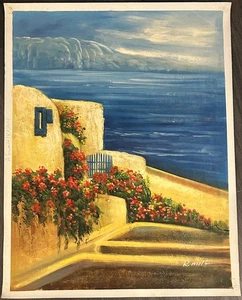 Hand-Painted Oil Painting on Canvas Paper 35x27. "Overlooking The Ocean" - Picture 1 of 1