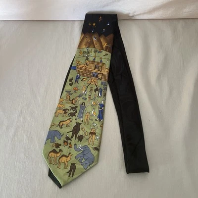 Steven Harris Handmade Polyester Noah’s Ark Men’s Black Tie Animal Religious - Image 1 of 4