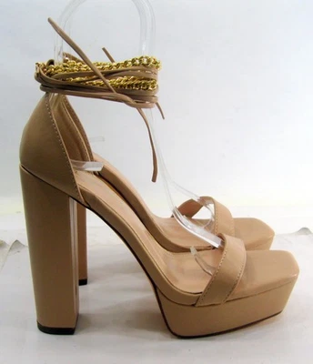 LILIANA skintone 5.5"Block Heel Open Toe GOLD ankle strap Shoes WOMEN Size  8.5 - Image 1 of 4
