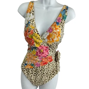 Johnny Was Swimsuit Womens Sz XL Leopard Wrap One Piece Floral Print Nwt $198 - Picture 1 of 12