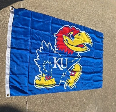 Kansas Jayhawks KU NCAA Fanatics Football Flag W/ Grommets Has FLAW - Image 1 of 4