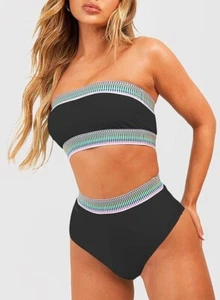 Dokotoo Women's Bikini Sets 2 Pieces High Waist Color Block Bandeau Tankini Cami - Picture 1 of 6