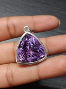 Trillion Amethyst Pendant 925 Sterling Silver Handmade Jewelry Men Women Gift - Picture 1 of 6