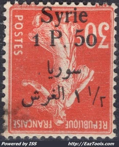 SYRIE SEMEUSE SURCHARGE RENVERSÉE N° 132b NEUF * AVEC CHARNIERE A VOIR - Picture 1 of 2