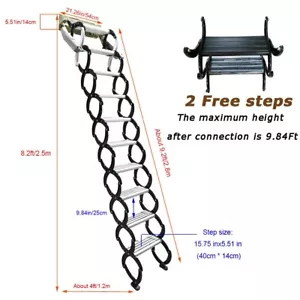 10+2Steps Folding Loft Ladder Stairs Black Decorative House Step 8.2-9.84Ft - Picture 1 of 20