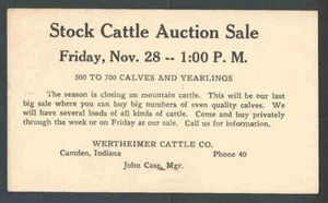 1952 Cattle Sale Camden IN 500-700 Calves & Yearlings W/Info - Picture 1 of 1