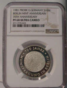 1981 PROBE EAST GERMANY SILVER 10 MARK NGC PF68 UCAM BERLIN MINT ANN. PROOF COIN - Picture 1 of 4