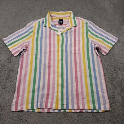 GAP Linen Shirt Mens Medium Striped Short Sleeve NEW - Image 1 of 4