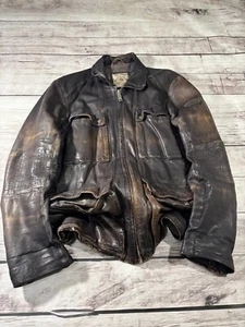 📌CHEVIGNON VINTAGE WASHED SUN FADED LEATHER JACKET - Picture 1 of 9