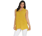 Joan Rivers Sleeveless Textured Crepe Button Front Shirt-Goldenrod-Small A303765