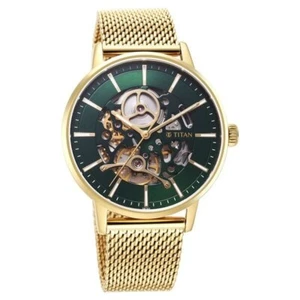 Reloj Titan Mecánico Delgado Esfera Dorada Mecánico Correa Acero Inoxidable para - Imagen 1 de 9