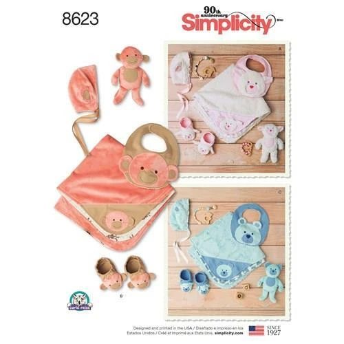 Simplicity Sewing Pattern 8623 Baby Accessories Bear Blanket BOOTIES Bib Hat