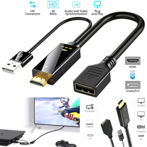 4K HDMI to DP Displayport Active Converter Cable with USB Power for PC Laptop - Picture 1 of 12