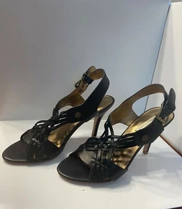 CYNTHIA VINCENT Black Leather Strappy 4 inch Heels Size 9 - Picture 1 of 6
