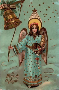 POSTCARD MERRY CHRISTMAS FOREIGN CHRISTMAS ANGEL "WESOLYCH SWYAF - Picture 1 of 2