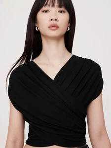 Banana Republic Crepe Knit Crossover Top , Black, Size S, NWT RT$80 - Picture 1 of 4