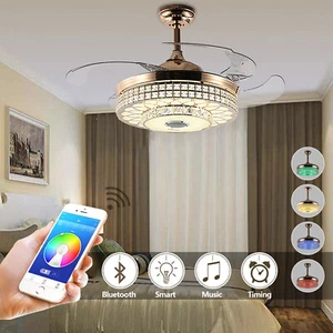 42inch 7-Color Ceiling Fan Light Retractable W/Remote Bluetooth Music Speaker - Picture 1 of 11