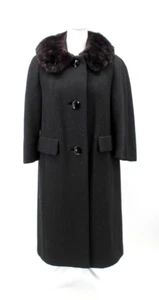 VTG Women's 60s Black Fur Collar Coat 1960s Sz S/M Lord & Taylor - Picture 1 of 11