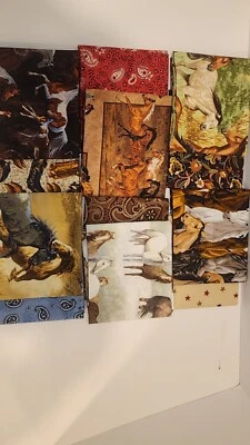 Paquete de 12 cuartos de grasa - Bandana occidental de caballo surtido Fat Quarter Foto 1 de 4