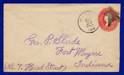 US 1884 #U231 Fancy Cancel Star Wabash IN to Ft Wayne IN Stamped Envelope Cover - Image 1 of 3