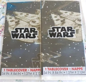 2 Star Wars Plastic Table Cover Cloth 54" X 84" Millennium Falcon X-Wings -New - Picture 1 of 2