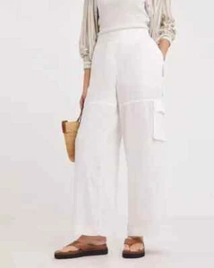 JD WILLIAMS WHITE LINEN MIX WIDE LEG UTILITY TROUSERS NEW SIZE 28 (ref 492) - Imagen 1 de 3