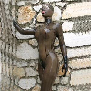 100% Latex Rubber Rauchgraue Catsuit Overall Zentai Mask schwarz Größe S-XXL - Picture 1 of 4