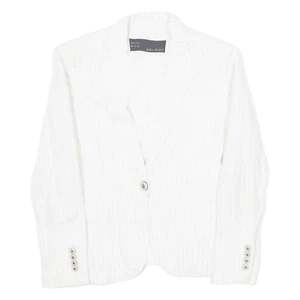 ZARA Womens Blazer Jacket Cream Linen Striped S - Picture 1 of 6