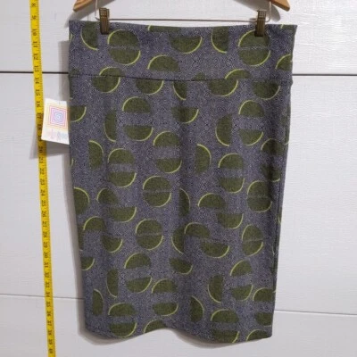 Falda LuLaRoe Cassie 2XL Geométrica Estampado Lima Elástico Lápiz Midi Mujer Talla 2X Foto 1 de 3